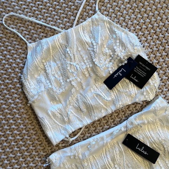 Dancing in a Dream White Fringe Lace-up Two-Piece Mini Dress - Picture 9 of 10